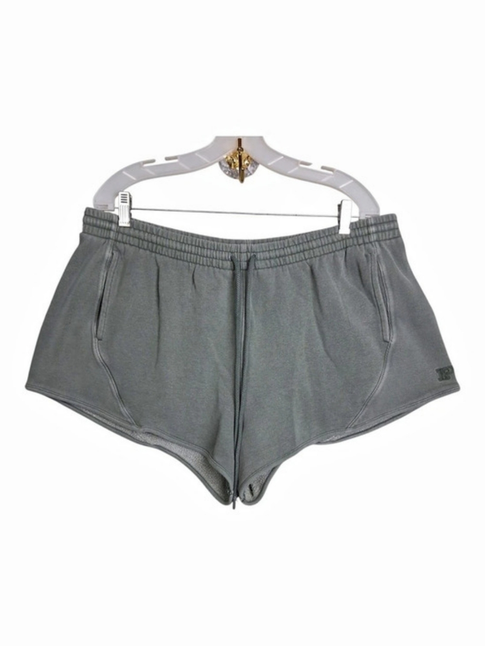 PINK Victoria Secret Shorts XL Green Fleece Lounge Sweat Drawstring Dolphin Hem